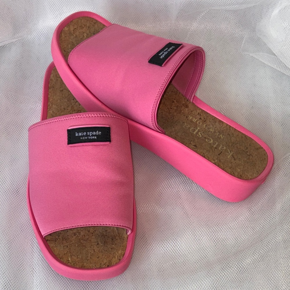 kate spade Bright Pink Spree Slide Mules with Cork Footbed Size 8